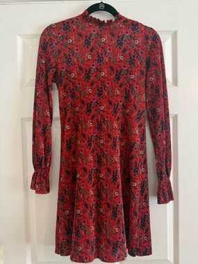 ASOS Red Floral Long Sleeve Ribbed Mini Dress